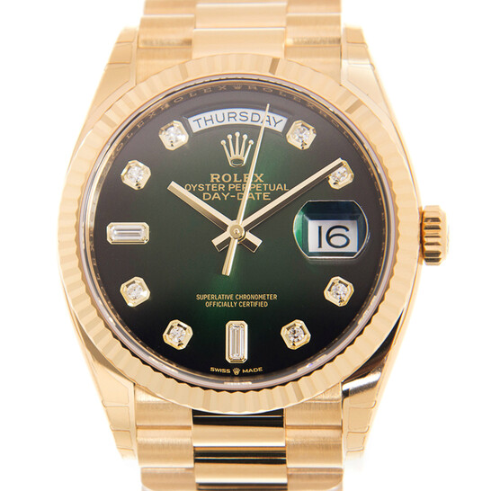 Rolex Day-Date President Automatic Chronometer Green Ombre Diamond Ladies Watch 128238-0069