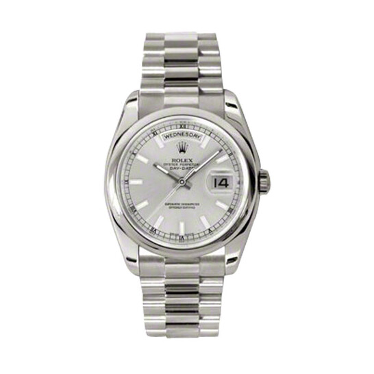 Rolex Day-Date Silver Dial 18K White Gold President Automatic Men’s Watch 118209SSP