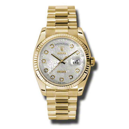 Rolex Day-Date Silver Dial 18K Yellow Gold President Automatic Men’s Watch 118238SJDP