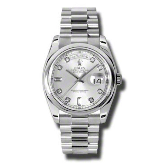 Rolex Day-Date Silver With Diamonds Dial 18K White Gold Oyster Bracelet Automatic Men’s Watch 118209SDO