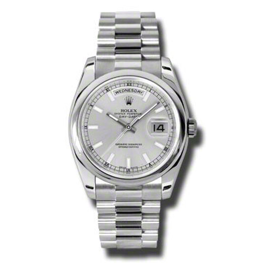 Rolex Day-Date Silver Dial Platinum President Automatic Men’s Watch 118206SSP