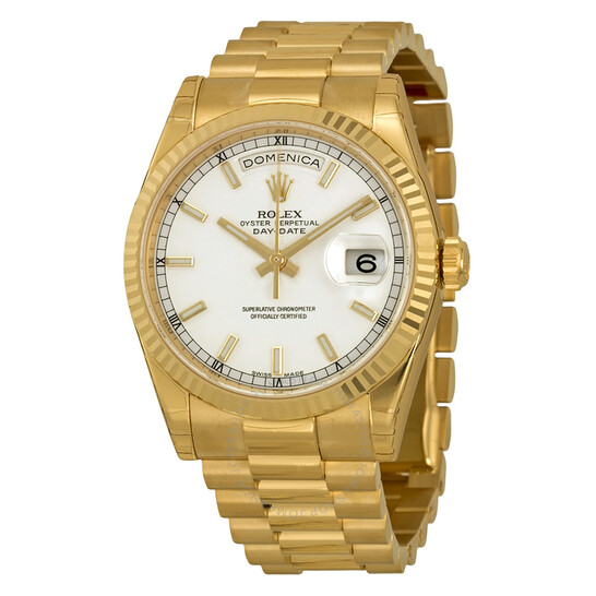 Rolex Day-Date White Dial 18K Yellow Gold President Automatic Men’s Watch 118238WSP