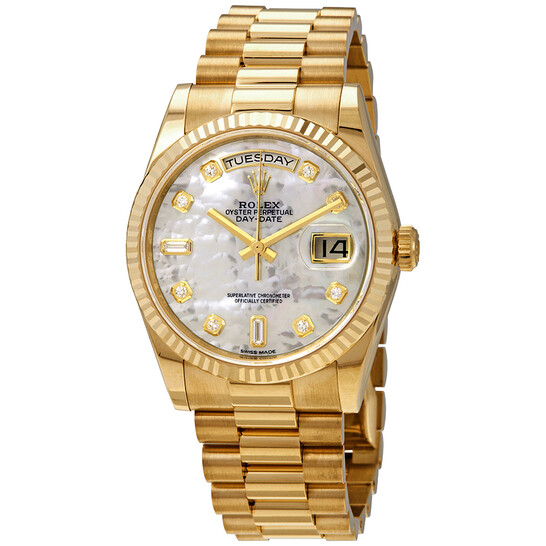 Rolex Day-Date White Mother-Of-Pearl Dial 18K Yellow Gold President Automatic Men’s Watch 118238MDP