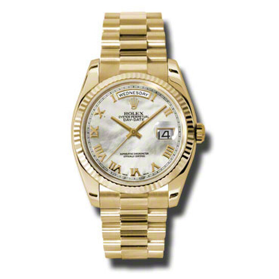 Rolex Day-Date White Mother-Of-Pearl Dial 18K Yellow Gold President Automatic Men’s Watch 118238MRP