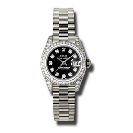 Rolex Lady-Datejust 26 Black Dial 18K White Gold President Automatic Ladies Watch 179159BKDP