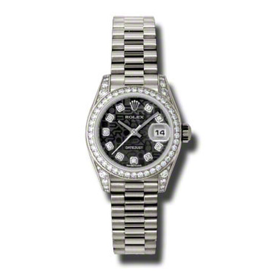 Rolex Lady-Datejust 26 Black Dial 18K White Gold President Automatic Ladies Watch 179159BKJDP