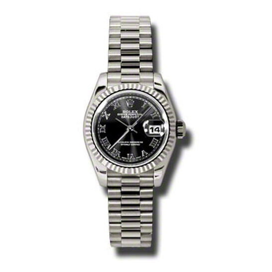 Rolex Lady-Datejust 26 Black Mother Of Pearl Dial 18K White Gold President Automatic Ladies Watch 179159BKMDP