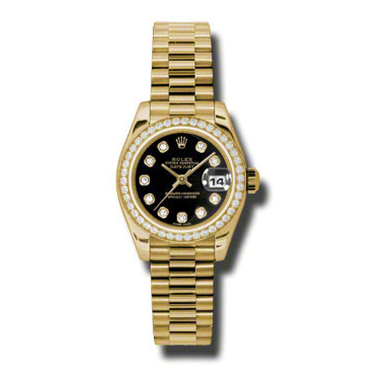 Rolex Lady-Datejust 26 Black Dial 18K Yellow Gold President Automatic Ladies Watch 179138BKDP