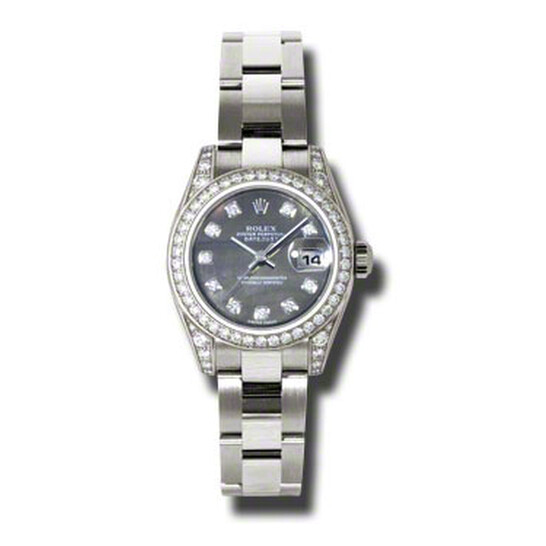 Rolex Lady Datejust 26 Black Mother of Pearl Dial 18K White Gold Oyster Bracelet Automatic Watch 179159BKMDO