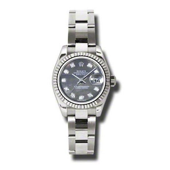 Rolex Lady Datejust 26 Black Mother of Pearl Dial 18K White Gold Oyster Bracelet Automatic Watch 179179BKMDO