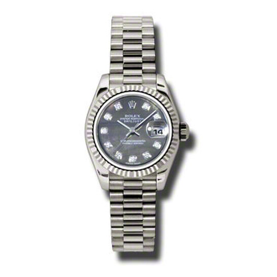 Rolex Lady-Datejust 26 Black Mother Of Pearl Dial 18K White Gold President Automatic Ladies Watch 179159BKMDP