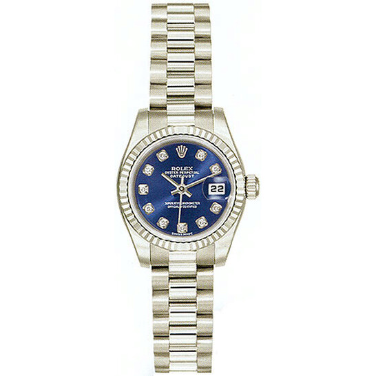 Rolex Lady-Datejust 26 Blue Dial 18K White Gold President Automatic Ladies Watch 179179BLDP