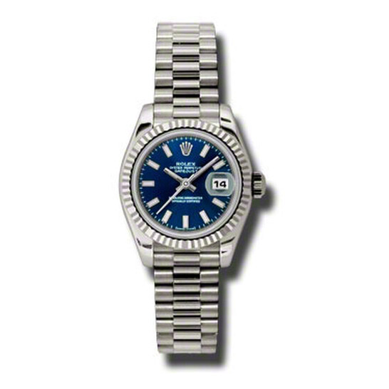 Rolex Lady-Datejust 26 Blue Dial 18K White Gold President Automatic Ladies Watch 179179BLSP