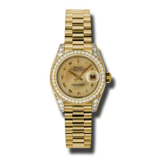 Rolex Lady-Datejust 26 Champagne Decorated Mother Of Pearl Dial 18K Yellow Gold President Automatic Ladies Watch 179158CMRP