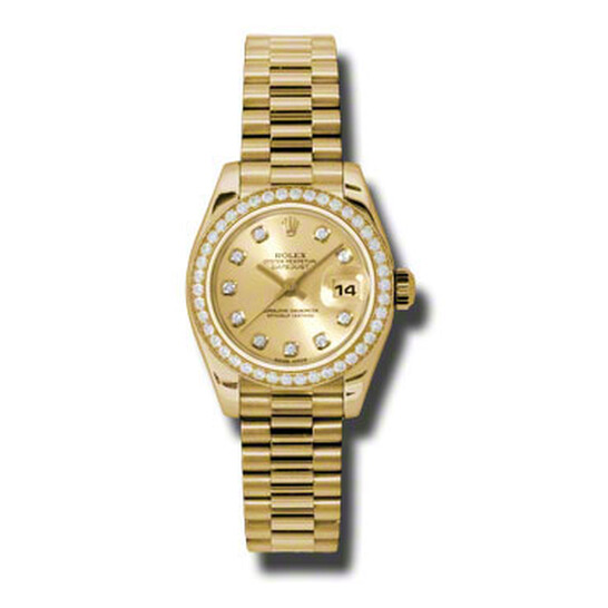 Rolex Lady-Datejust 26 Champagne Dial 18K Yellow Gold President Automatic Ladies Watch 179138CJDP