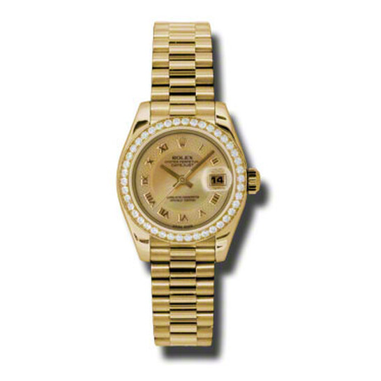 Rolex Lady-Datejust 26 Champagne Dial 18K Yellow Gold President Automatic Ladies Watch 179138CMRP