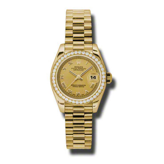 Rolex Lady-Datejust 26 Champagne Dial 18K Yellow Gold President Automatic Ladies Watch 179158CJDP