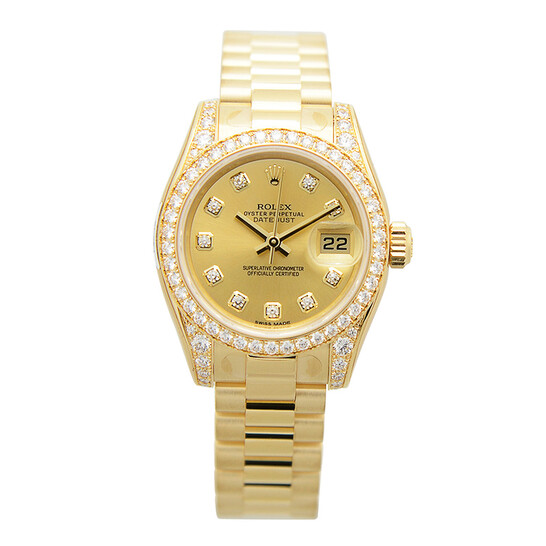 Rolex Lady-Datejust 26 Champagne Dial 18K Yellow Gold President Automatic Ladies Watch 179158CDP