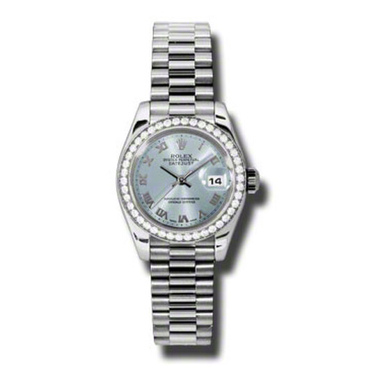 Rolex Lady-Datejust 26 Ice Blue Dial Platinum President Automatic Ladies Watch 179136IBLRP