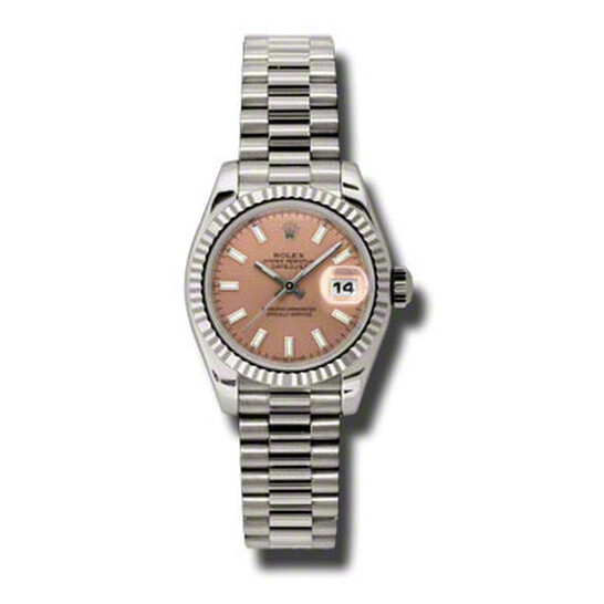 Rolex Lady-Datejust 26 Pink Dial 18K White Gold President Automatic Ladies Watch 179179PSP