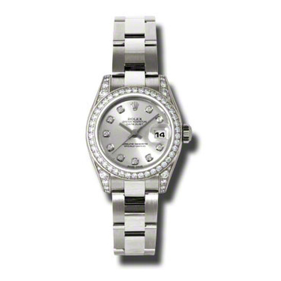 Rolex Lady Datejust 26 Silver Dial 18K White Gold Oyster Bracelet Automatic Watch 179159SDO