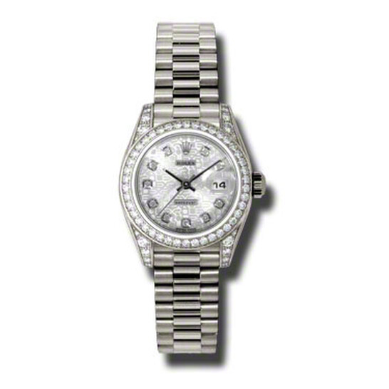 Rolex Lady-Datejust 26 Silver Dial 18K White Gold President Automatic Ladies Watch 179159SJDP