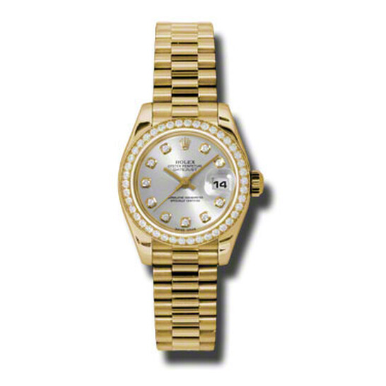 Rolex Lady-Datejust 26 Silver Dial 18K Yellow Gold President Automatic Ladies Watch 179138SDP