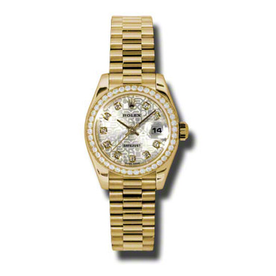 Rolex Lady-Datejust 26 Silver Dial 18K Yellow Gold President Automatic Ladies Watch 179138SJDP