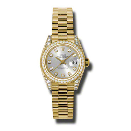 Rolex Lady-Datejust 26 Silver Dial 18K Yellow Gold President Automatic Ladies Watch 179158SDP