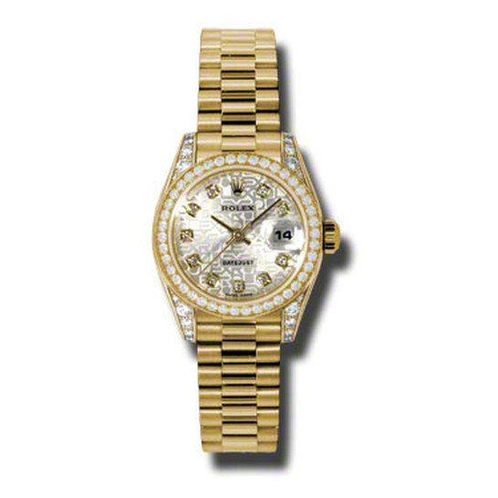 Rolex Lady-Datejust 26 Silver Dial 18K Yellow Gold President Automatic Ladies Watch 179158SJDP