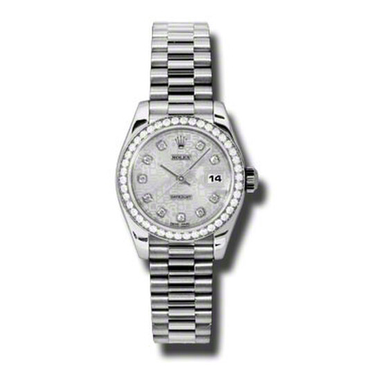 Rolex Lady-Datejust 26 Silver Dial Platinum President Automatic Ladies Watch 179136SJDP