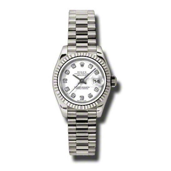 Rolex Lady-Datejust 26 White Dial 18K White Gold President Automatic Ladies Watch 179179WDP