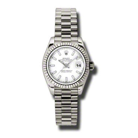 Rolex Lady-Datejust 26 White Dial 18K White Gold President Automatic Ladies Watch 179179WSP