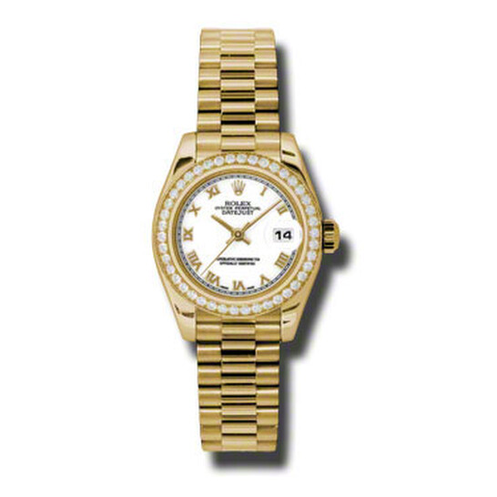 Rolex Lady-Datejust 26 White Dial 18K Yellow Gold President Automatic Ladies Watch 179138WRP