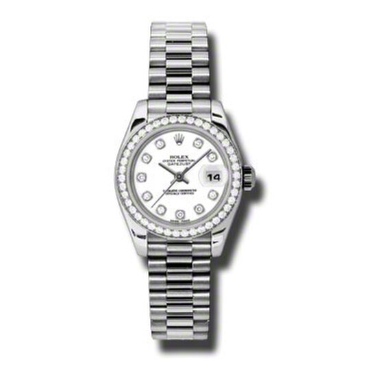 Rolex Lady-Datejust 26 White Dial Platinum President Automatic Ladies Watch 179136WDP