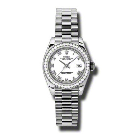 Rolex Lady-Datejust 26 White Dial Platinum President Automatic Ladies Watch 179136WRP