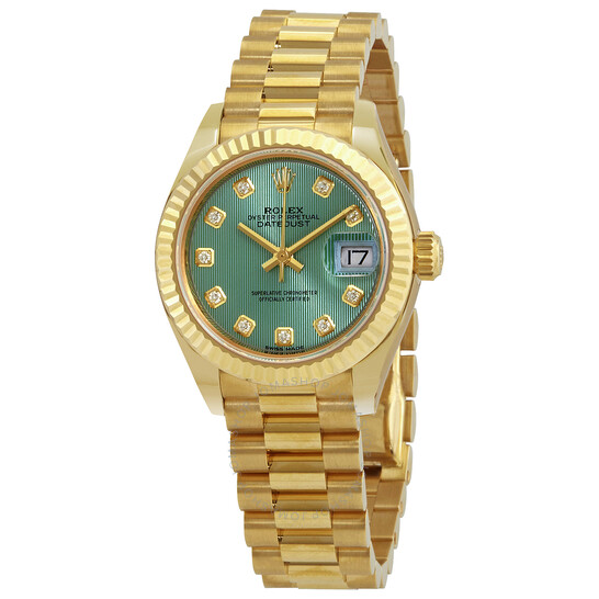 Rolex Lady-Datejust 28 Automatic Chronometer Diamond Green Dial Ladies Watch 279178GNDP