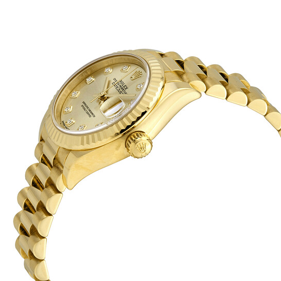 Rolex Lady-Datejust 28 Champagne Dial 18K Yellow Gold President Automatic Ladies Watch 279178CDP