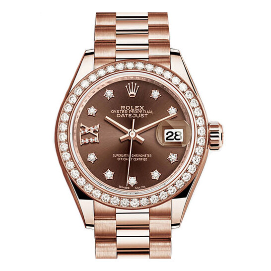 Rolex Lady-Datejust 28 Chocolate Dial 18K Everose Gold President Automatic Ladies Watch 279135CHDP