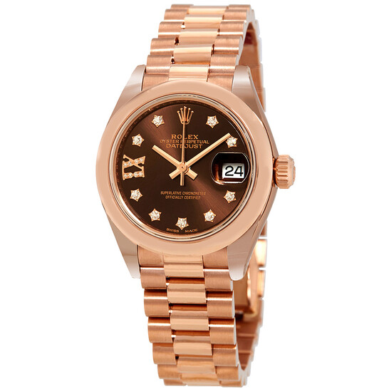 Rolex Lady-Datejust 28 Chocolate Dial 18K Everose Gold President Automatic Ladies Watch 279165CHRDP