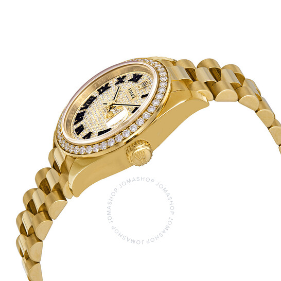 Rolex Lady-Datejust 28 Diamond-paved Dial Automatic Ladies 18kt Yellow Gold President Watch 279138DRP