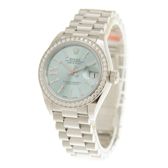 Rolex Lady-Datejust 28 Ice Blue Dial Platinum President Automatic Ladies Watch 279136IBLSRDP