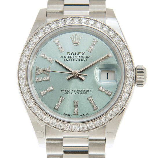 Rolex Lady-Datejust 28 Ice Blue Dial Platinum President Automatic Ladies Watch 279136IBLSRDP