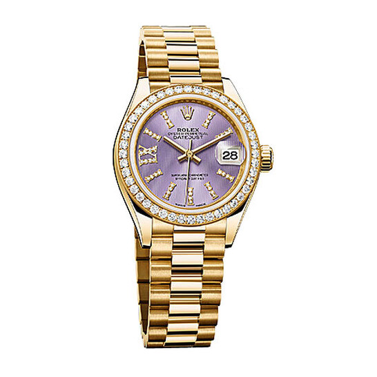 Rolex Lady-Datejust 28 Lilac Dial 18K Yellow Gold President Automatic Ladies Watch 279138LIRDP