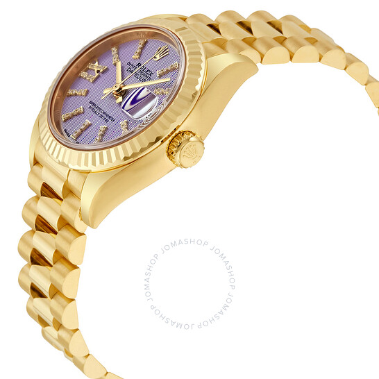 Rolex Lady-Datejust 28 Lilac Dial 18K Yellow Gold President Automatic Ladies Watch 279178LIRSDP