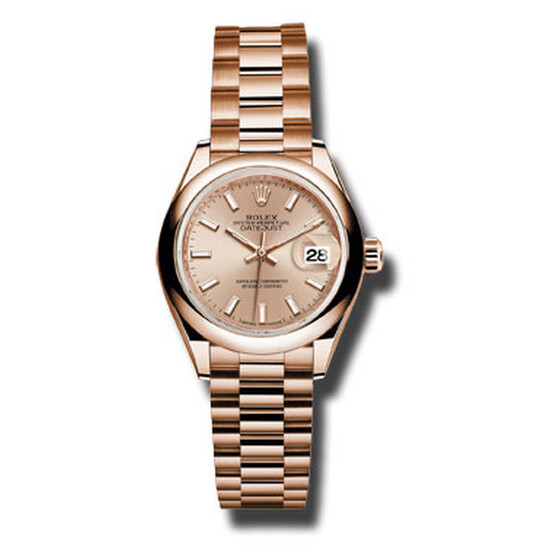 Rolex Lady-Datejust 28 Pink Sundust Dial 18K Everose Gold President Automatic Ladies Watch 279165PSP