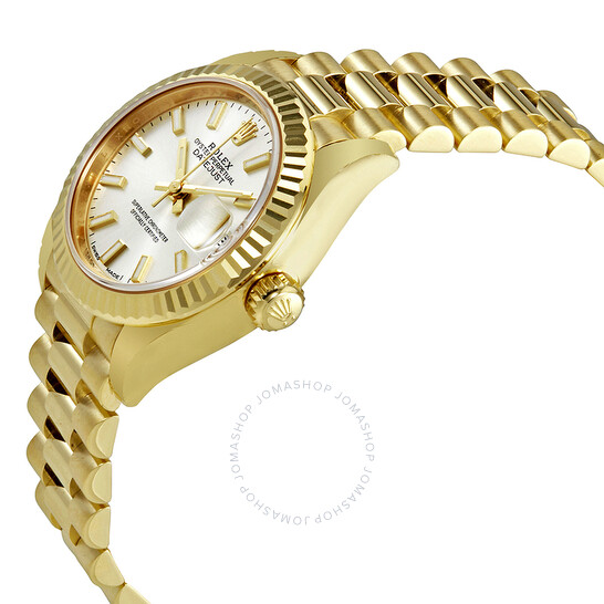 Rolex Lady-Datejust 28 Silver Dial 18K Yellow Gold President Automatic Ladies Watch 279178SSP