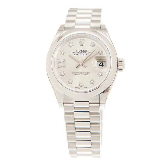 Rolex Lady-Datejust 28 Silver Dial Platinum President Automatic Ladies Watch 279166SRDP