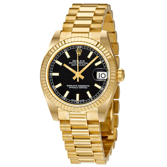 Rolex Lady-Datejust 31 Black Dial 18K Yellow Gold President Automatic Ladies Watch 178278BKSP