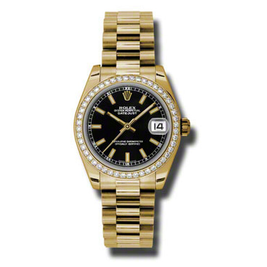 Rolex Lady-Datejust 31 Black Dial 18K Yellow Gold President Automatic Ladies Watch 178288BKSP